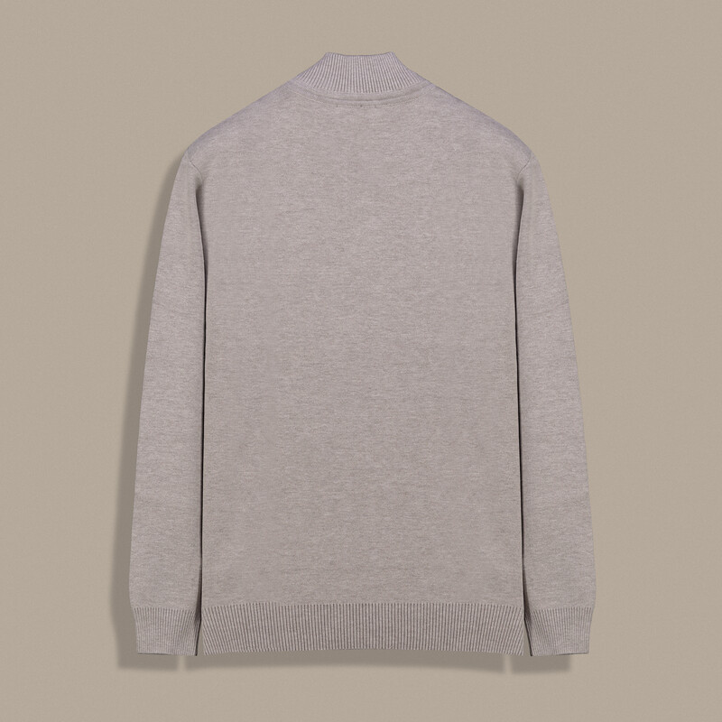 Desenli Fermuarlı Bej Hırka - SARAR