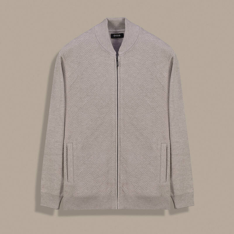 Desenli Fermuarlı Bej Hırka - 1