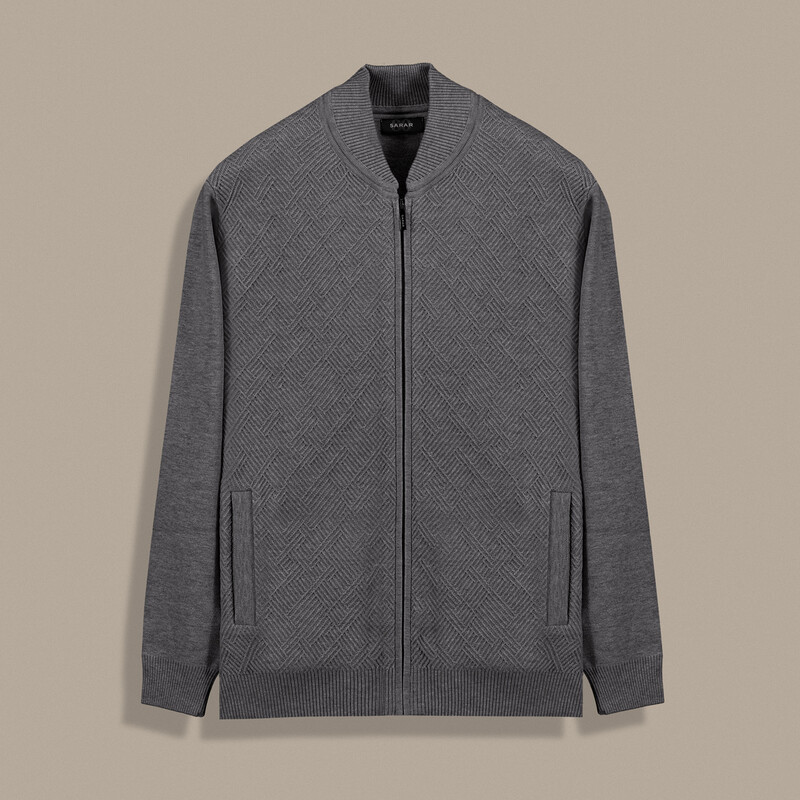 Desenli Fermuarlı Füme Hırka 