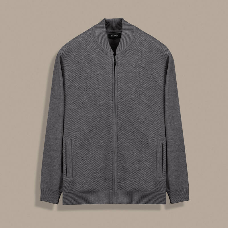 Desenli Fermuarlı Füme Hırka - 1