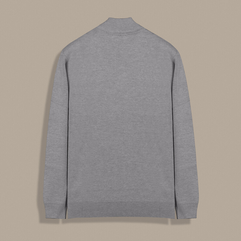 Desenli Fermuarlı Gri Hırka - SARAR