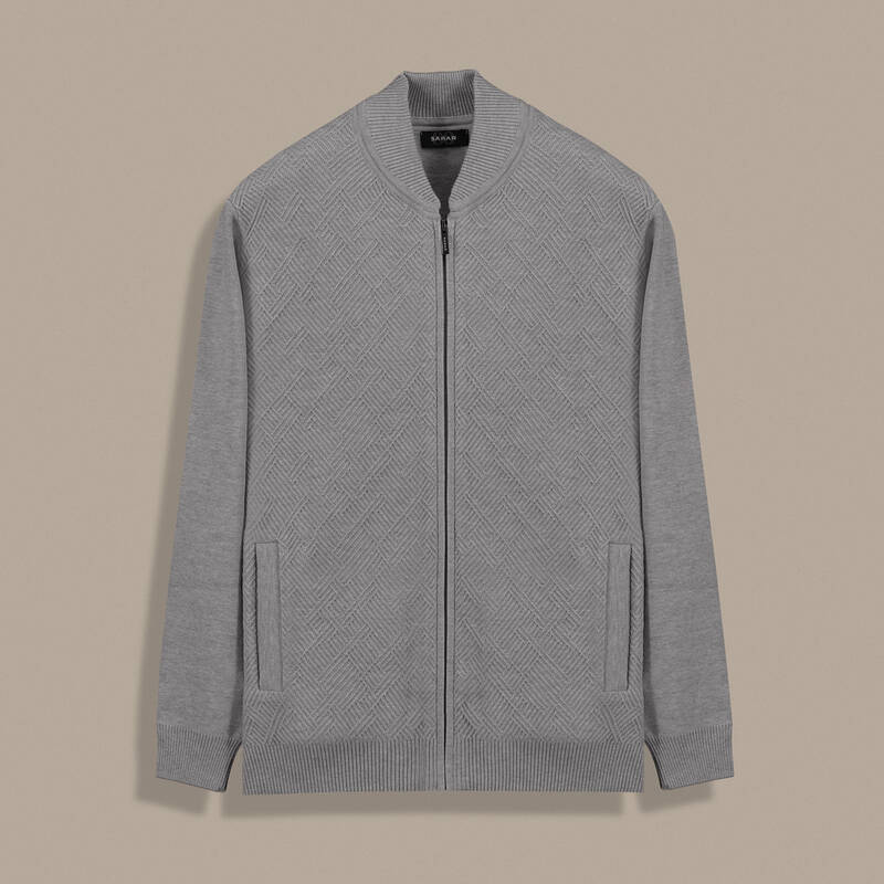 Desenli Fermuarlı Gri Hırka - 1