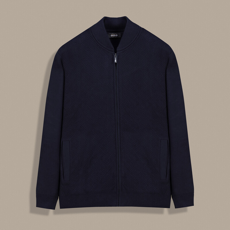 Desenli Fermuarlı Lacivert Hırka - SARAR