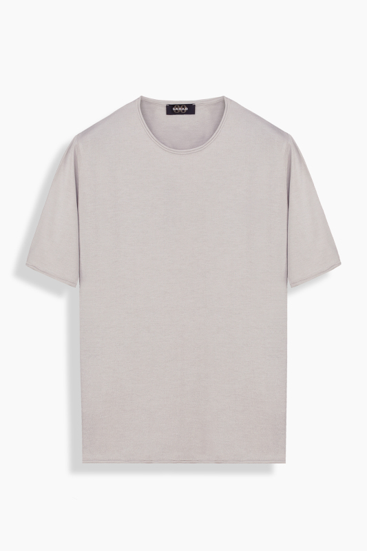 Flair Bisiklet Yaka Açık Gri Triko Tişört - SARAR WOMAN