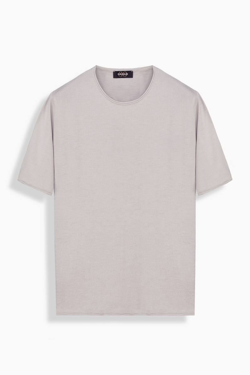 Flair Bisiklet Yaka Açık Gri Triko Tişört - 1