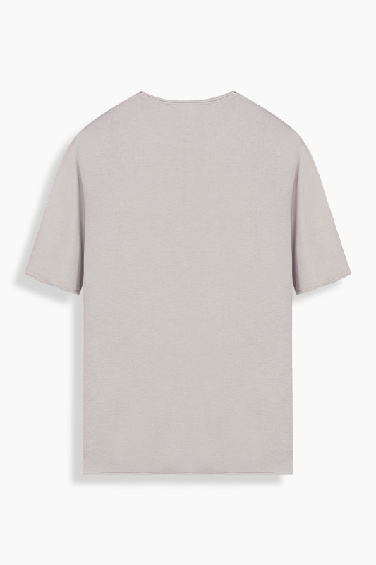 Flair Bisiklet Yaka Açık Gri Triko Tişört - SARAR WOMAN