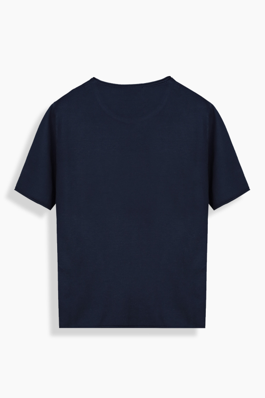 Flair Bisiklet Yaka Lacivert Triko Tişört - SARAR WOMAN