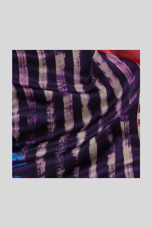 Geometrik Desenli Mor Saten İpek Eşarp - SARAR