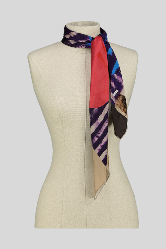 Geometrik Desenli Mor Saten İpek Eşarp - SARAR