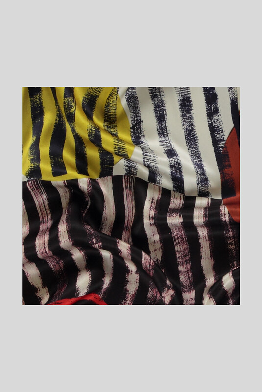 Geometrik Desenli Sarı Saten İpek Eşarp - SARAR