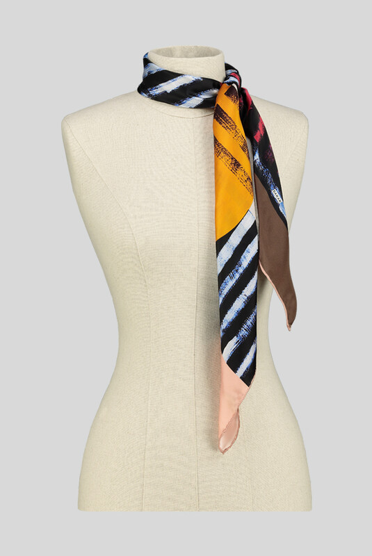 Geometrik Desenli Saten İpek Eşarp - SARAR