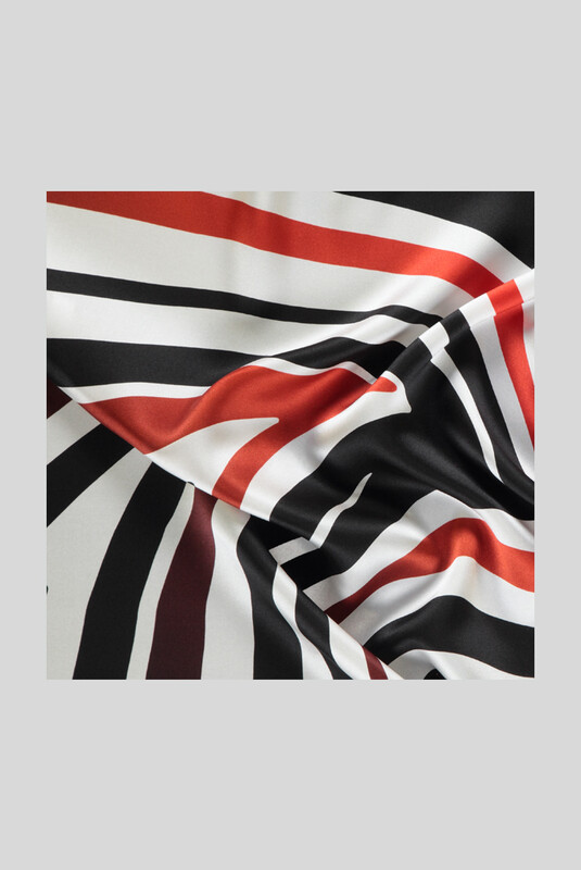 Geometrik Desenli Saten Bordo İpek Eşarp - SARAR