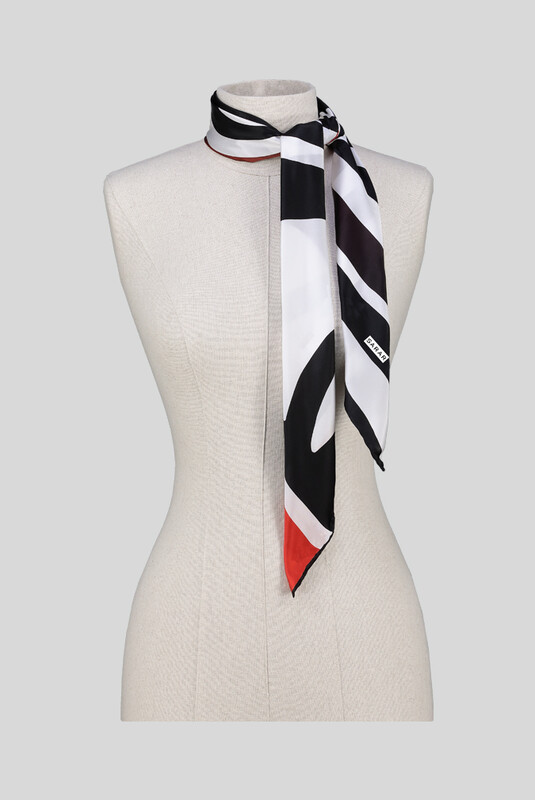 Geometrik Desenli Saten Bordo İpek Eşarp - SARAR