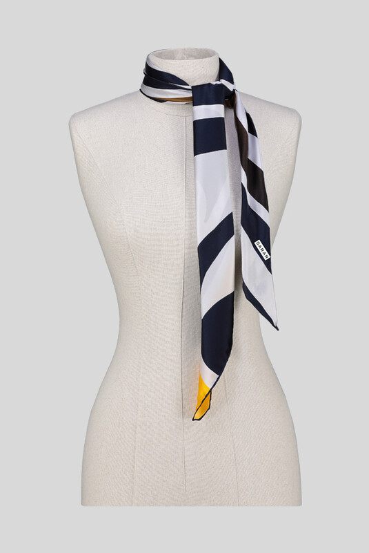 Geometrik Desenli Saten Gold İpek Eşarp - SARAR