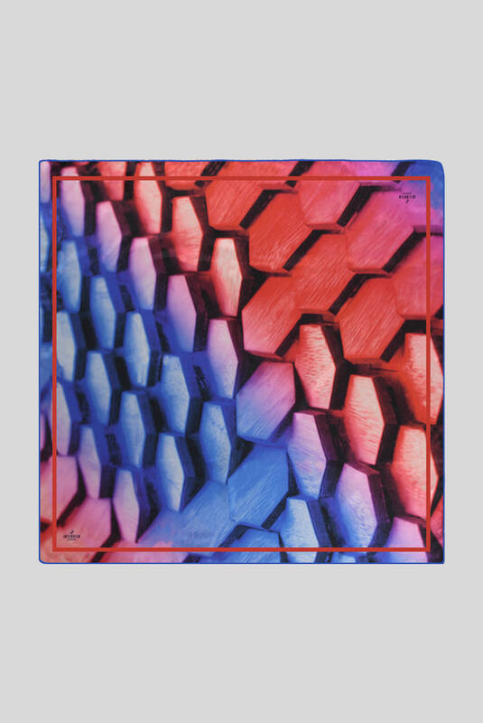 Geometrik Desenli Twill Mavi İpek Eşarp - 1