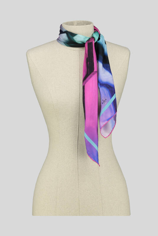 Geometrik Desenli Twill Turkuaz İpek Eşarp - 3