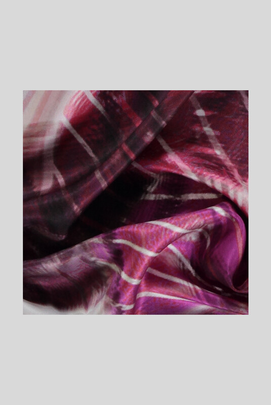 Desenli Geometrik Twill Bordo İpek Eşarp - SARAR