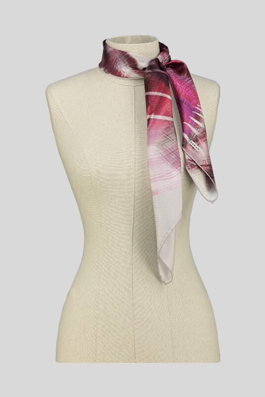 Desenli Geometrik Twill Bordo İpek Eşarp - SARAR