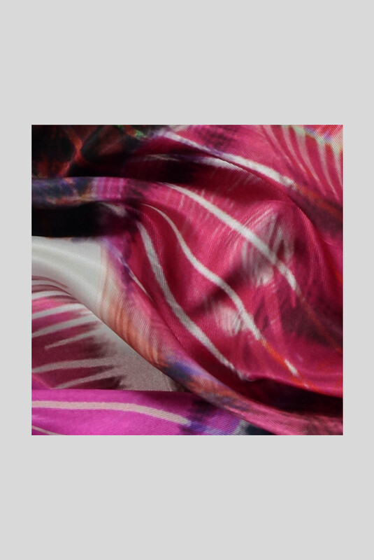 Desenli Geometrik Twill Fuşya İpek Eşarp - SARAR
