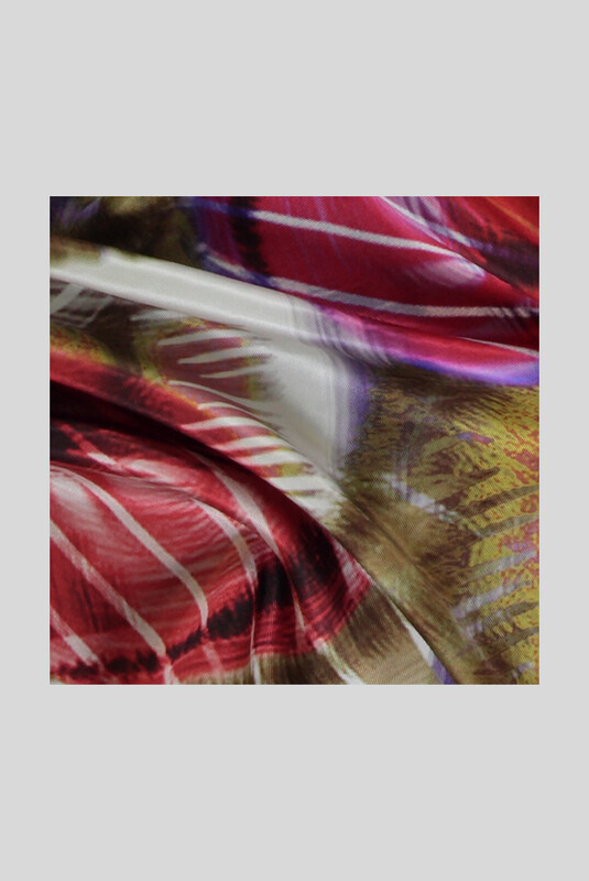 Desenli Geometrik Twill Haki İpek Eşarp - SARAR