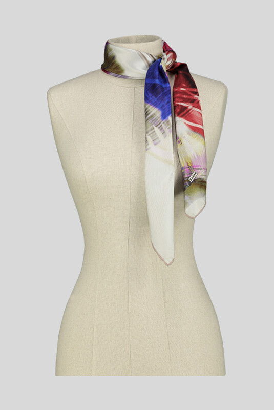 Desenli Geometrik Twill Haki İpek Eşarp - SARAR