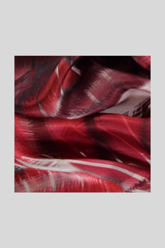 Desenli Geometrik Twill Kırmızı İpek Eşarp - SARAR