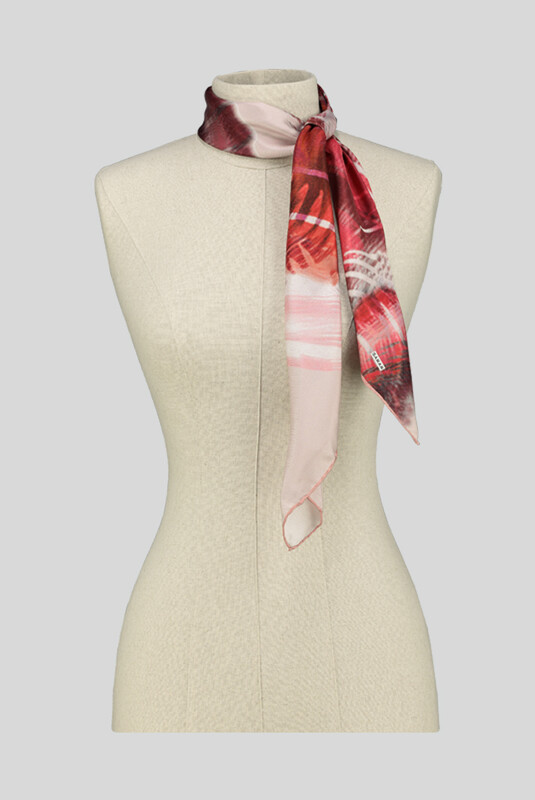 Desenli Geometrik Twill Kırmızı İpek Eşarp - SARAR