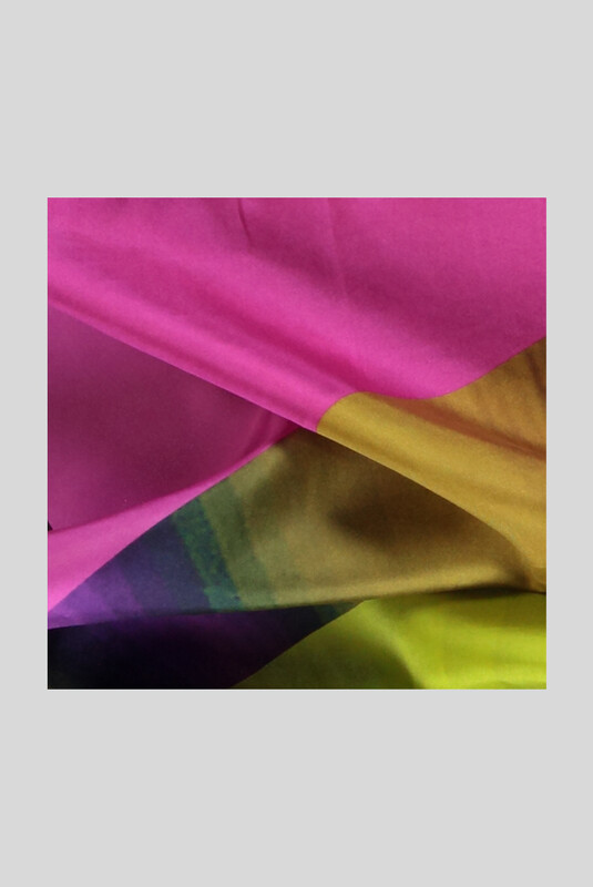 Geometrik Desenli Fuşya Twill İpek Eşarp - SARAR