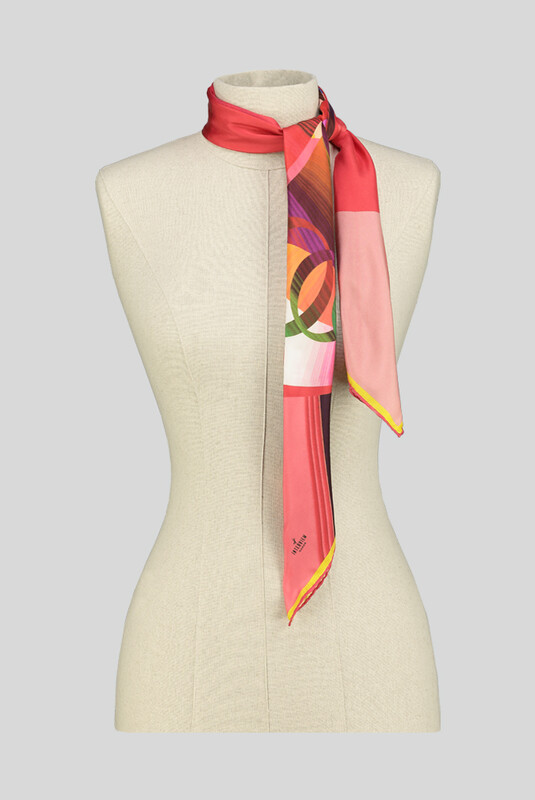 Geometrik Desenli Kırmızı Twill İpek Eşarp - SARAR