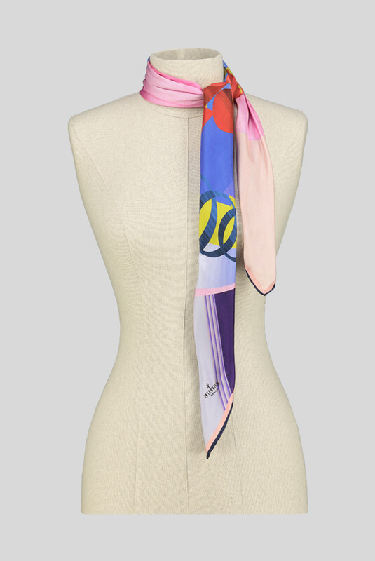 Geometrik Desenli Pembe Twill İpek Eşarp - SARAR