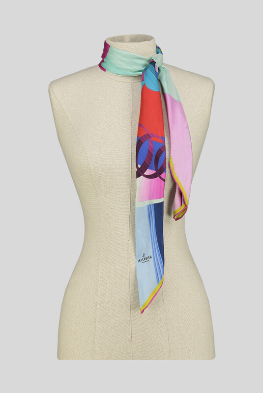 Geometrik Desenli Turkuaz Twill İpek Eşarp - SARAR