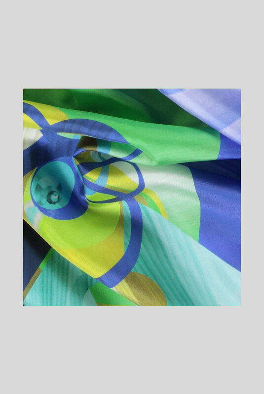 Geometrik Desenli Yeşil Twill İpek Eşarp - SARAR