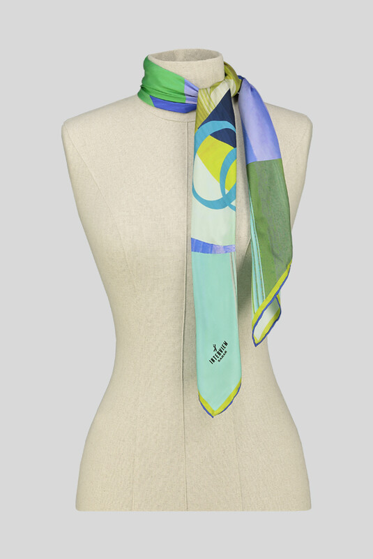 Geometrik Desenli Yeşil Twill İpek Eşarp - SARAR