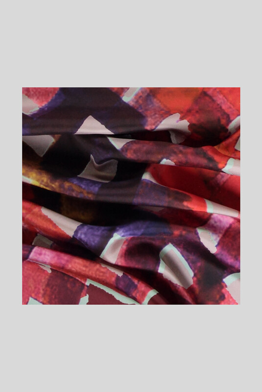 Desenli Geometrik Bordo Twill İpek Eşarp - SARAR