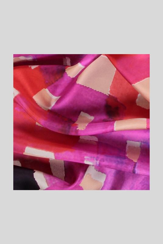 Desenli Geometrik Mor Twill İpek Eşarp - SARAR