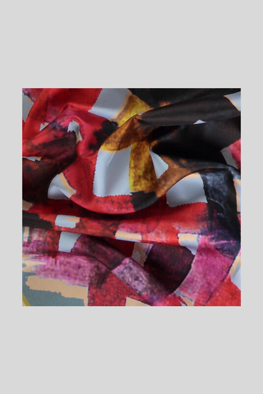 Desenli Geometrik Petrol Yeşili Twill İpek Eşarp - SARAR