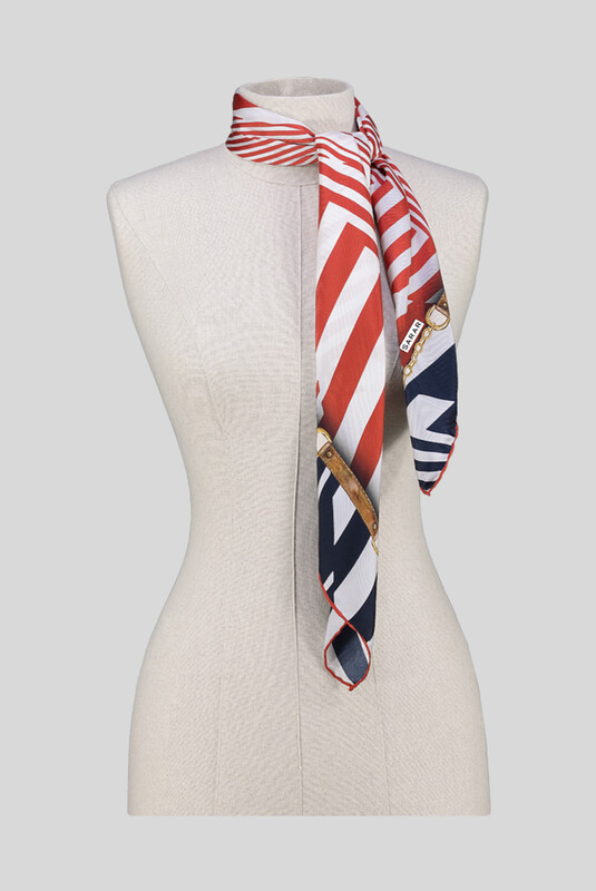 Geometrik Desen Twill Kırmızı İpek Eşarp - SARAR