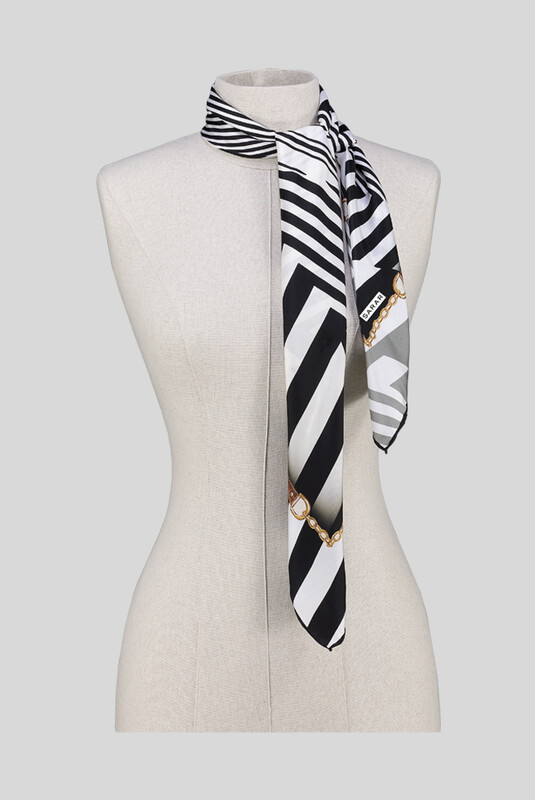 Geometrik Desen Twill Siyah İpek Eşarp - SARAR