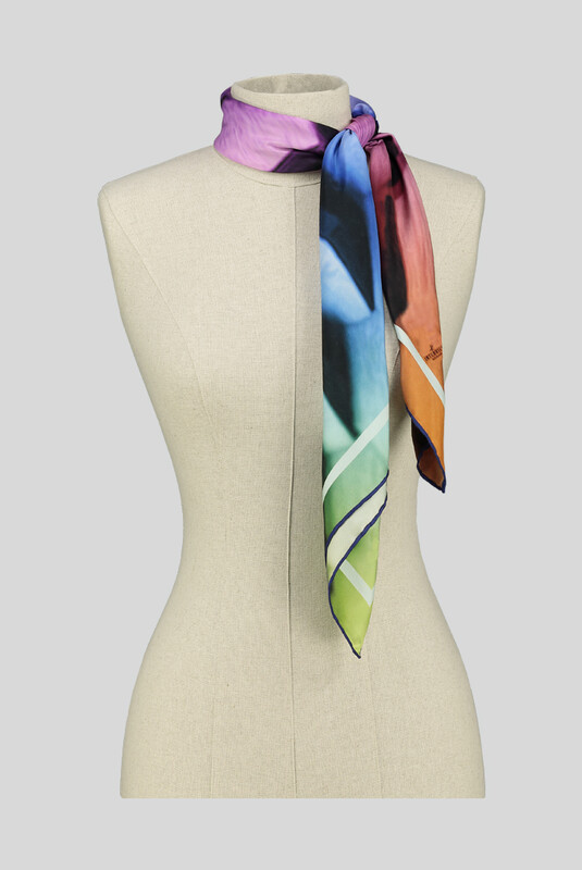 Geometrik Desenli Twill Lila İpek Eşarp - SARAR