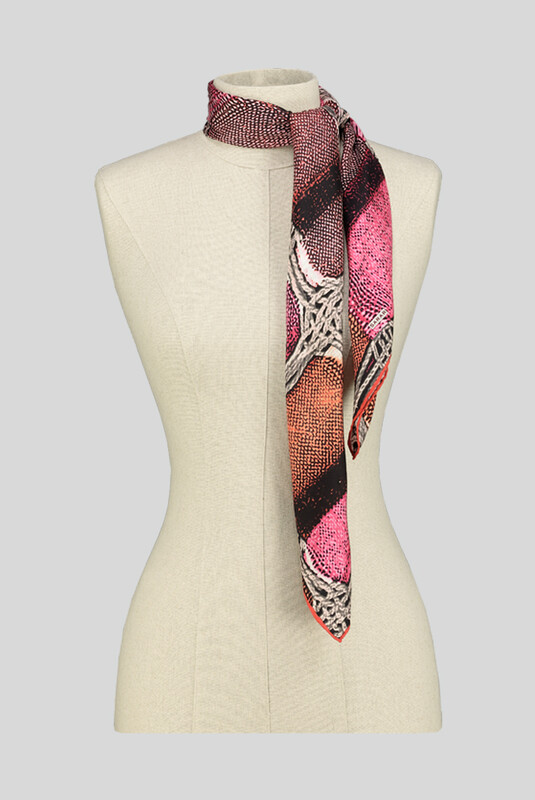 Hasır Desenli Twill Pembe İpek Eşarp - SARAR