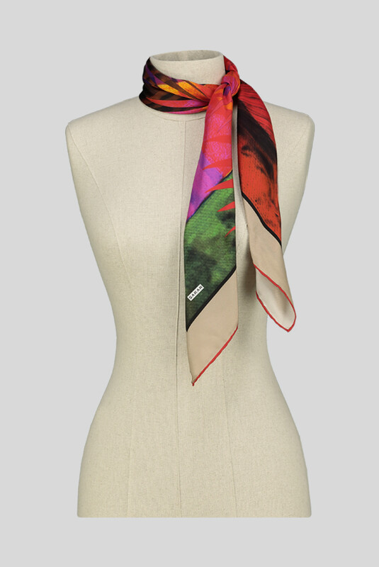 Hasır Desenli Kırmızı Twill İpek Eşarp - SARAR