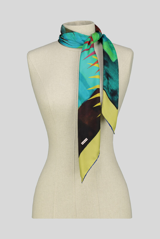 Hasır Desenli Turkuaz Twill İpek Eşarp - SARAR