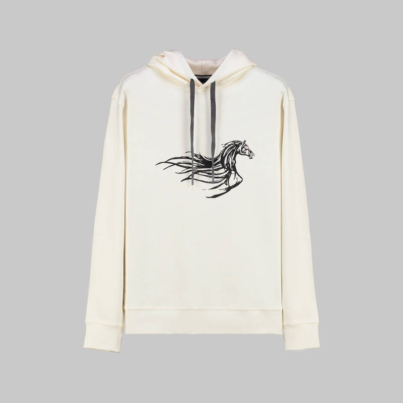Kapüşonlu Pamuklu Ekru Sweatshirt - 1