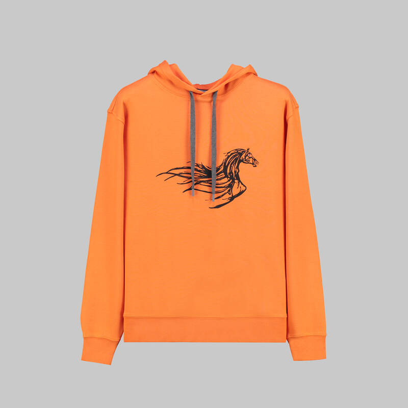 Kapüşonlu Pamuklu Turuncu Sweatshirt - 1