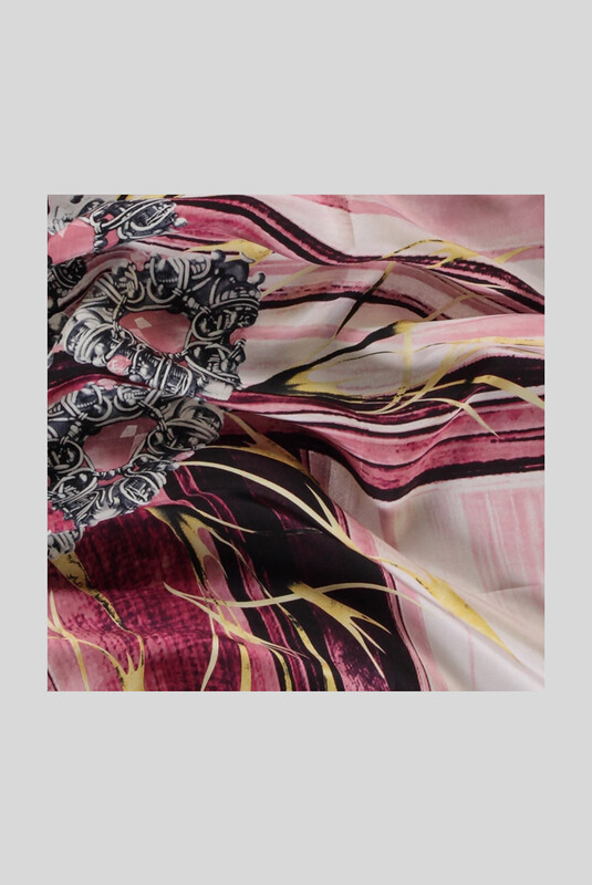 Desenli Klasik Gül Kurusu Twill İpek Eşarp - SARAR