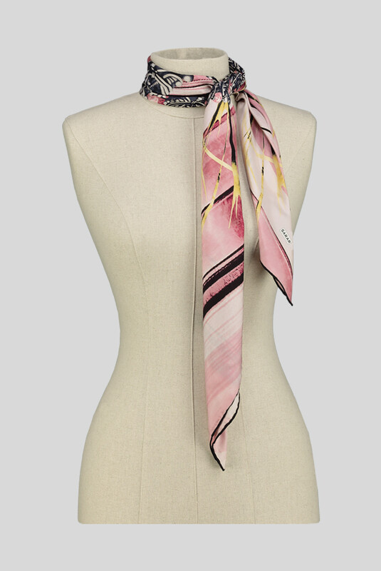 Desenli Klasik Gül Kurusu Twill İpek Eşarp - SARAR