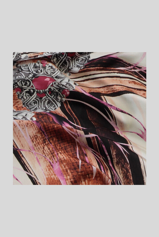 Desenli Klasik Kahverengi Twill İpek Eşarp - SARAR