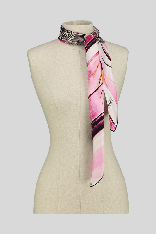 Desenli Klasik Pembe Twill İpek Eşarp - SARAR