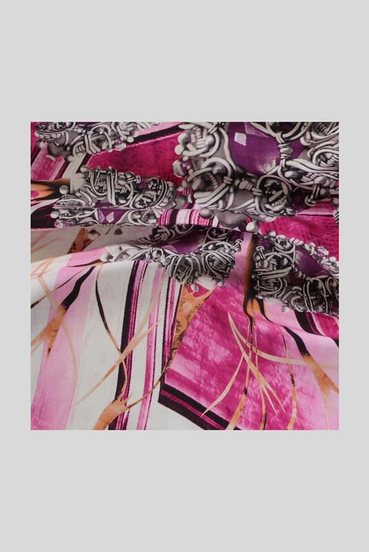 Desenli Klasik Pembe Twill İpek Eşarp - SARAR (1)