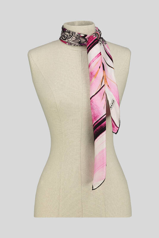 Desenli Klasik Pembe Twill İpek Eşarp - 3